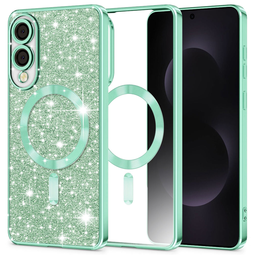 Coque MagSafe pour Samsung Galaxy S25 Edge S937, Techsuit, Luxury Glitter, Vert Clair