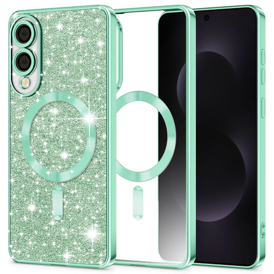 Coque MagSafe pour Samsung Galaxy S25 Edge S937, Techsuit, Luxury Glitter, Vert Clair