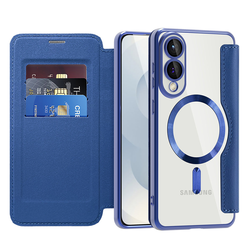 Coque MagSafe pour Samsung Galaxy S25 Edge S937, Techsuit, SmartMag Book, Bleue