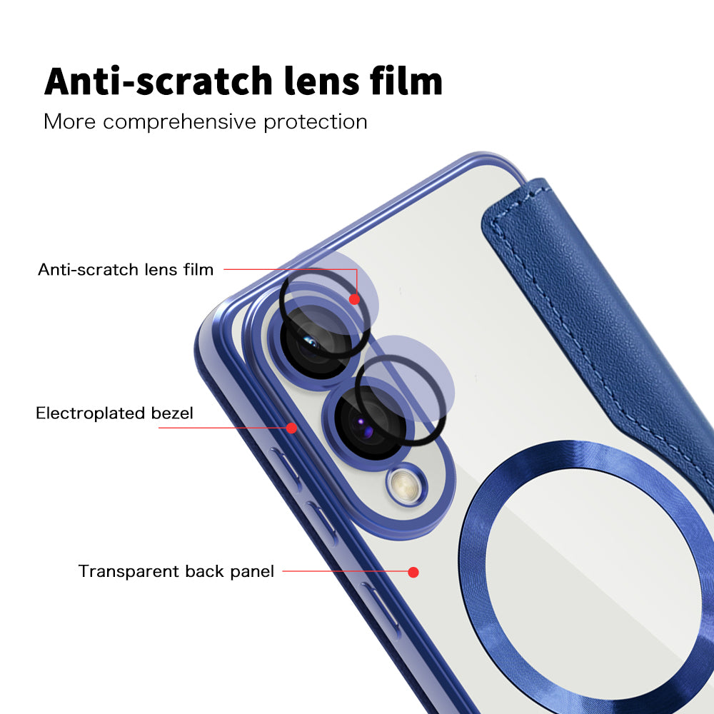 Coque MagSafe pour Samsung Galaxy S25 Edge S937, Techsuit, SmartMag Book, Bleue