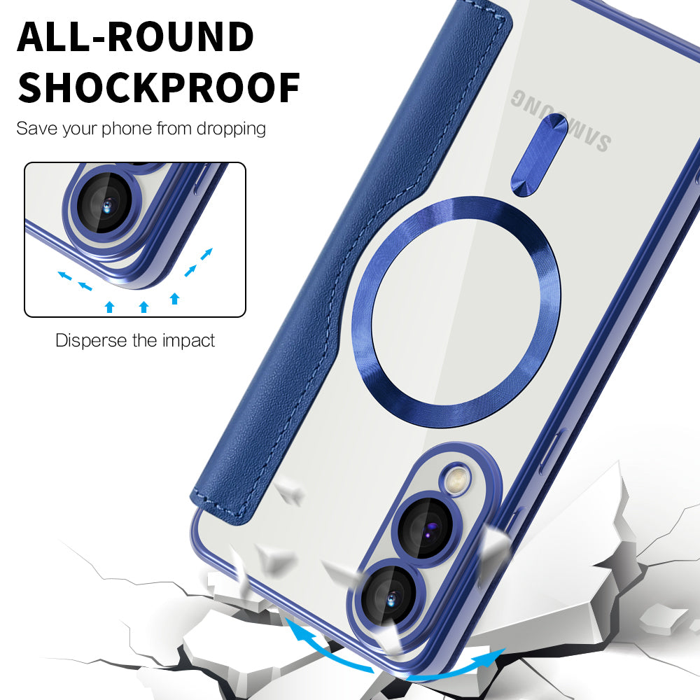 Coque MagSafe pour Samsung Galaxy S25 Edge S937, Techsuit, SmartMag Book, Bleue