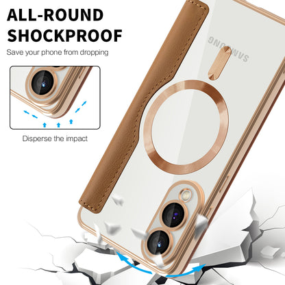 Coque MagSafe pour Samsung Galaxy S25 Edge S937, Techsuit, SmartMag Book, Marron