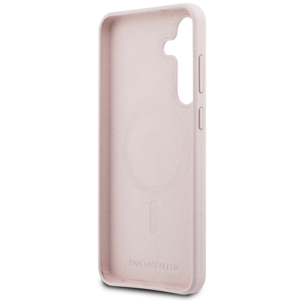 Étui MagSafe pour Samsung Galaxy S25 FE, Karl Lagerfeld, Silicone Karl & Choupette's Heads, Rose