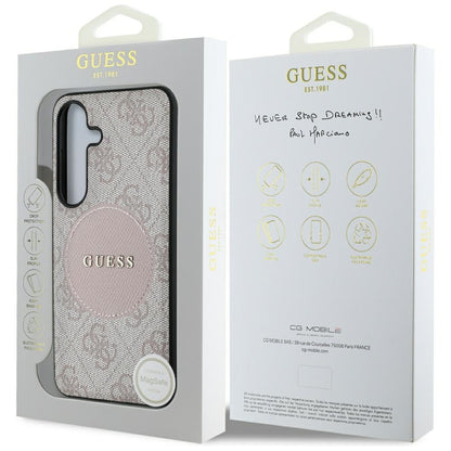 Étui MagSafe pour Samsung Galaxy S25+ S936, Guess, 4G Circle Classic Logo, Rose