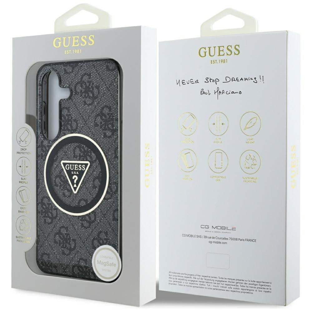 Étui MagSafe pour Samsung Galaxy S25+ S936, Guess, IML Glitter 4G Circle Triangle, Noir