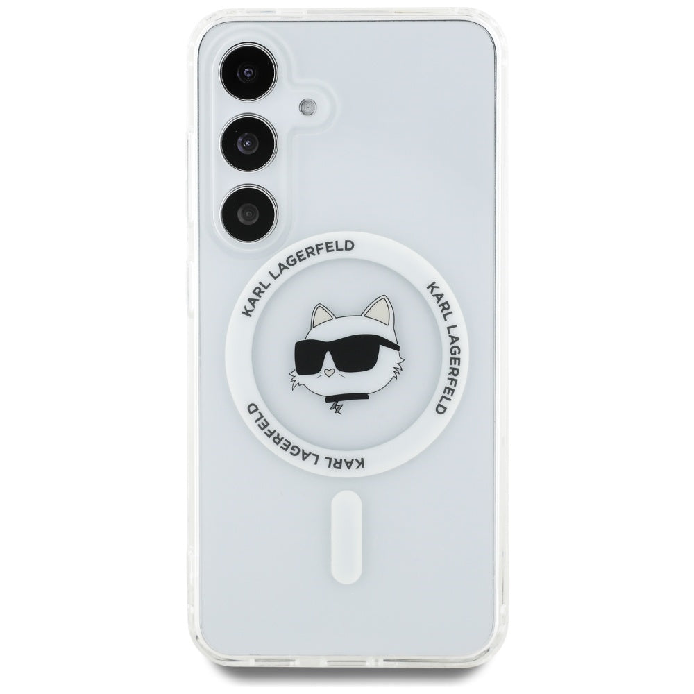 Coque MagSafe pour Samsung Galaxy S25+ S936, Karl Lagerfeld, IML Choupette's Head, Blanche