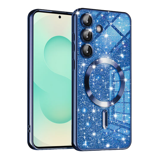 Coque MagSafe pour Samsung Galaxy S25+ S936, Techsuit, Luxury Glitter, Bleu Foncé