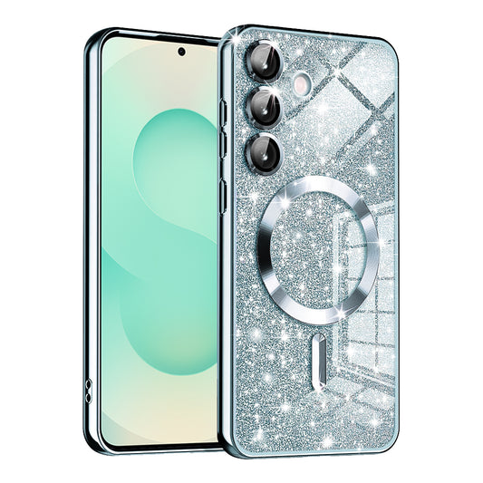 Coque MagSafe pour Samsung Galaxy S25+ S936, Techsuit, Luxury Glitter, Bleu