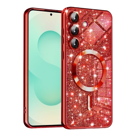 Coque MagSafe pour Samsung Galaxy S25+ S936, Techsuit, Luxury Glitter, Rouge