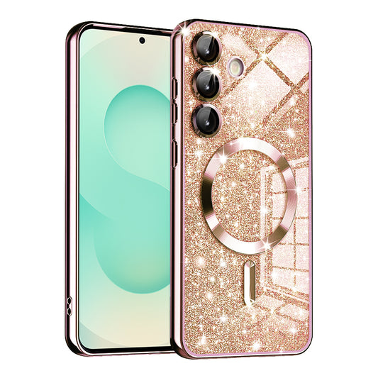 Coque MagSafe pour Samsung Galaxy S25+ S936, Techsuit, Luxury Glitter, Rose Doré