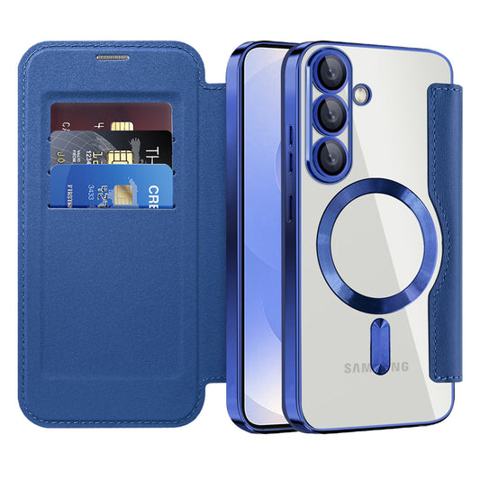 Coque MagSafe pour Samsung Galaxy S25+ S936, Techsuit, SmartMag Book, Bleue