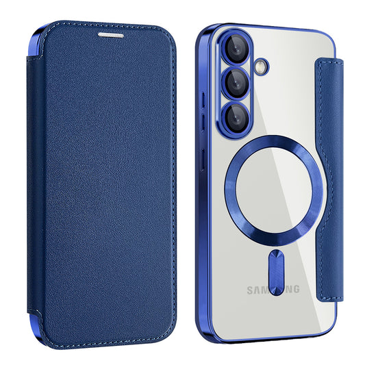Coque MagSafe pour Samsung Galaxy S25+ S936, Techsuit, SmartMag Book, Bleue