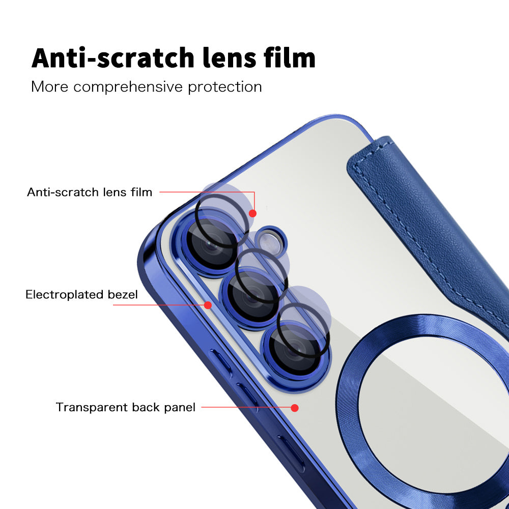 Coque MagSafe pour Samsung Galaxy S25+ S936, Techsuit, SmartMag Book, Bleue