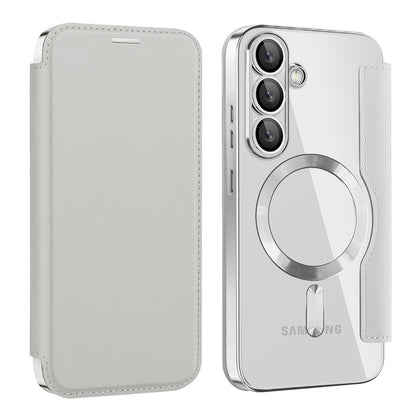 Coque MagSafe pour Samsung Galaxy S25+ S936, Techsuit, SmartMag Book, Gris