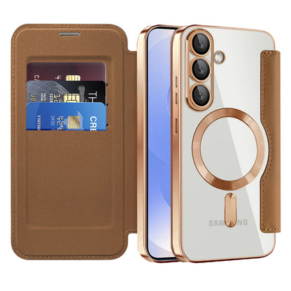 Coque MagSafe pour Samsung Galaxy S25+ S936, Techsuit, SmartMag Book, Marron