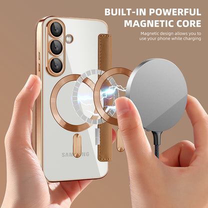 Coque MagSafe pour Samsung Galaxy S25+ S936, Techsuit, SmartMag Book, Marron