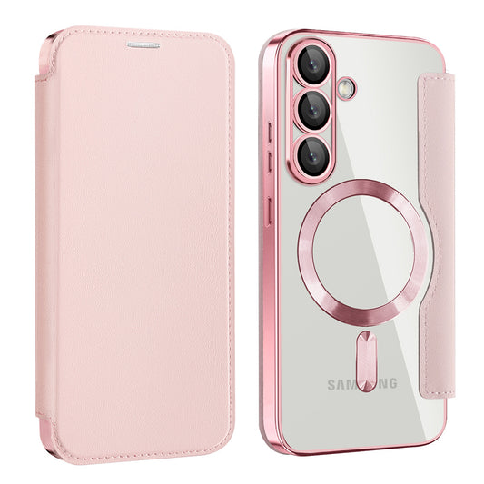 Coque MagSafe pour Samsung Galaxy S25+ S936, Techsuit, SmartMag Book, Rose
