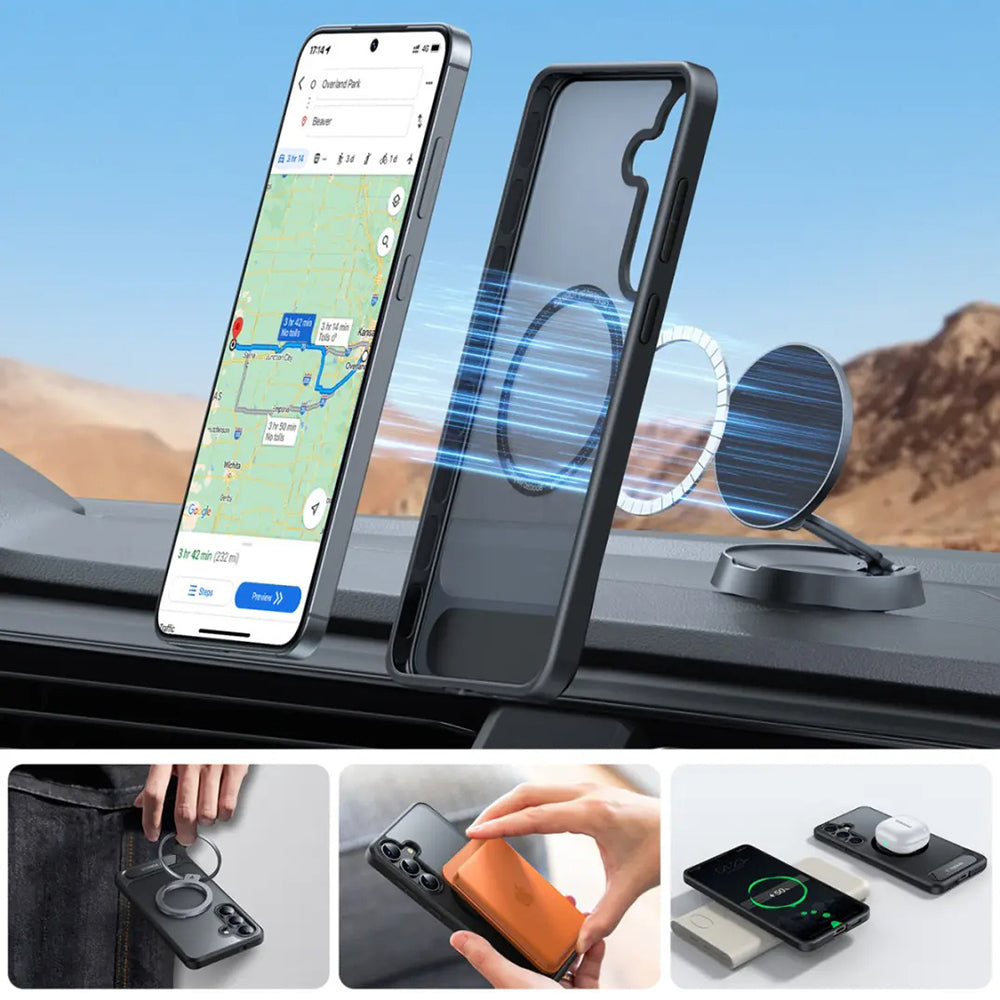 Coque MagSafe pour Samsung Galaxy S25+ S936, Torras, Pstand, Noire