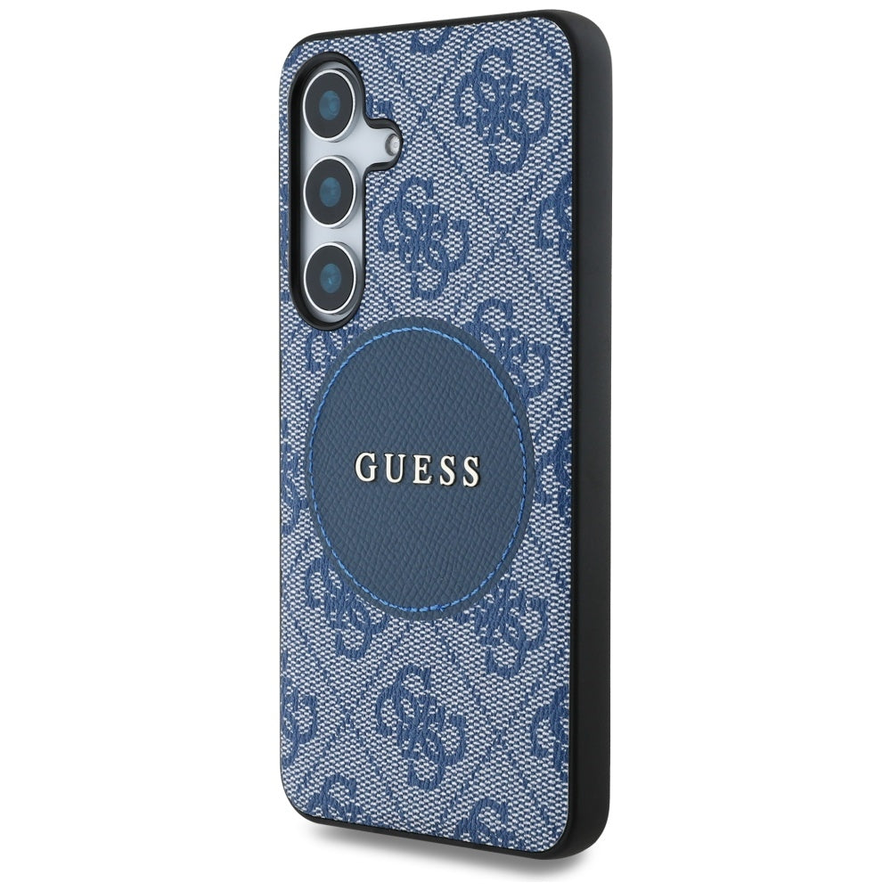 Coque MagSafe pour Samsung Galaxy S25 S931, Guess, 4G Circle Classic Logo, Bleue