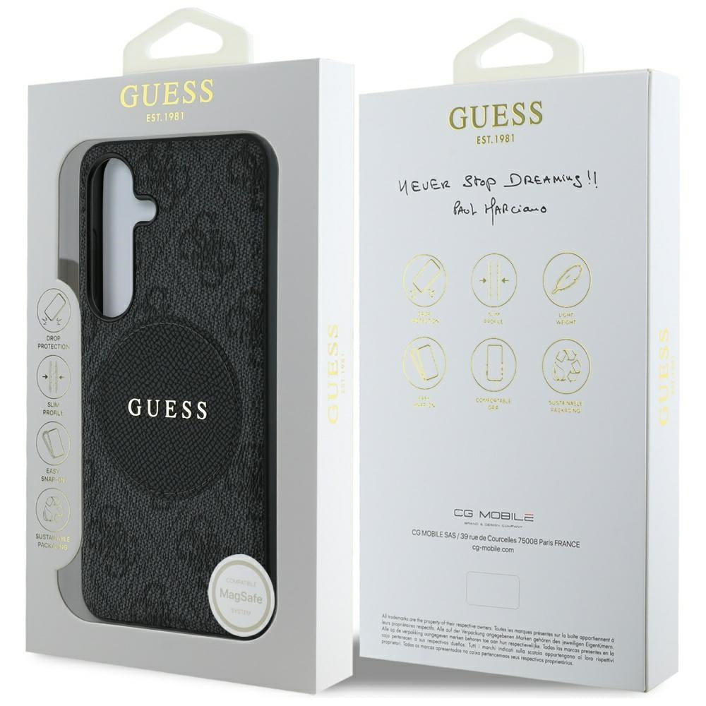 Étui MagSafe pour Samsung Galaxy S25 S931, Guess, logo classique 4G Circle, Noir