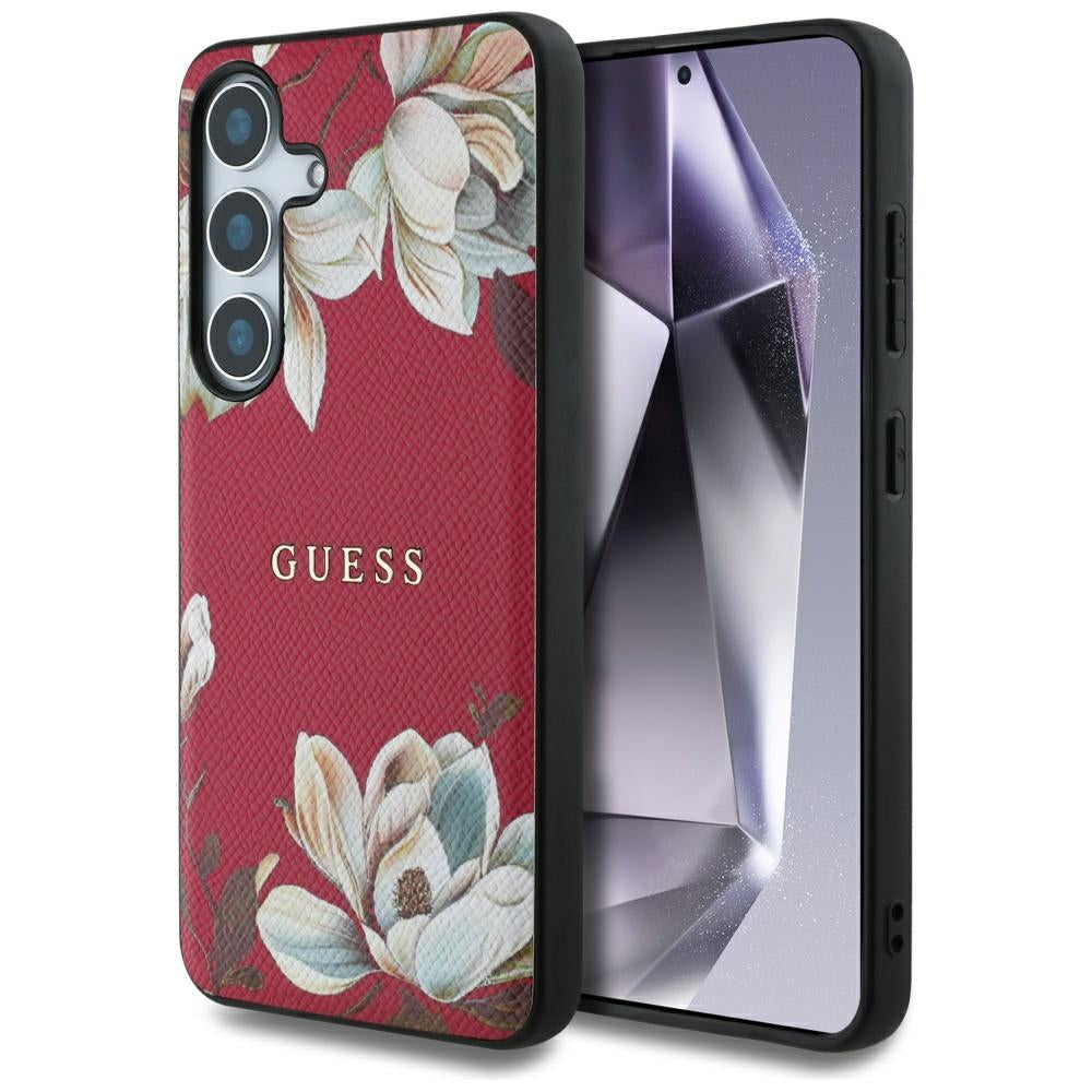 Étui MagSafe pour Samsung Galaxy S25 S931, Guess, Grained Flowers, Fuchsia