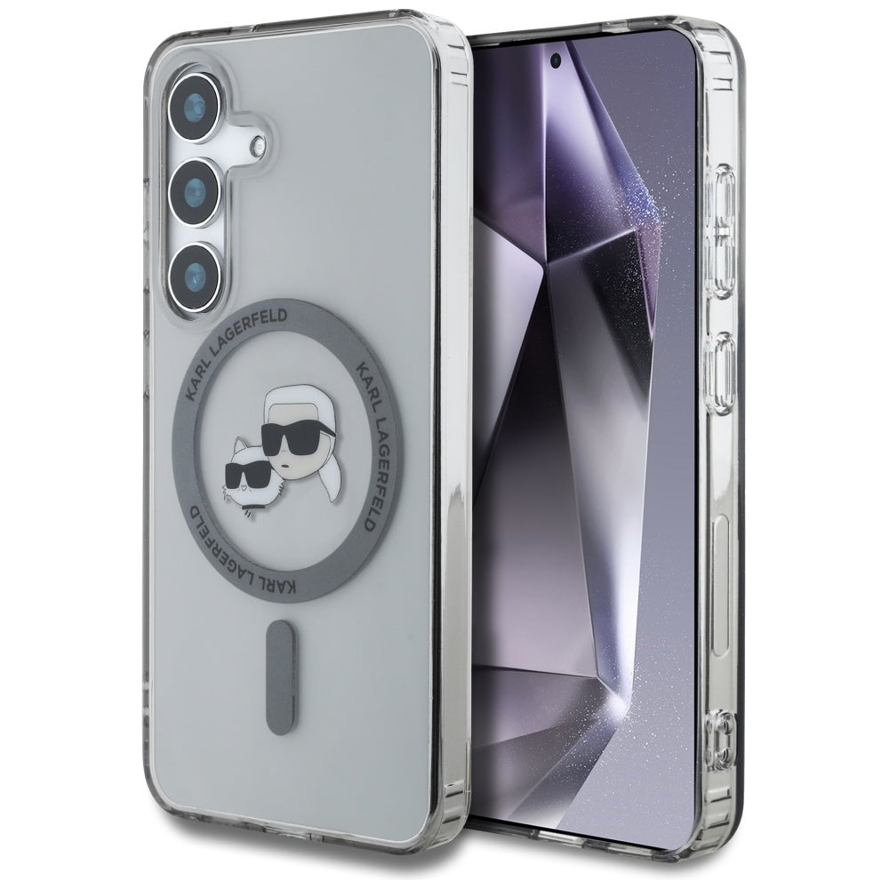 Housse MagSafe pour Samsung Galaxy S25 S931, Karl Lagerfeld, IML Metal Karl & Choupette's Heads, Noire