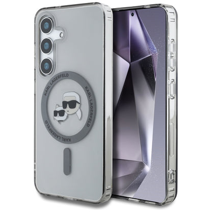 Housse MagSafe pour Samsung Galaxy S25 S931, Karl Lagerfeld, IML Metal Karl & Choupette's Heads, Noire