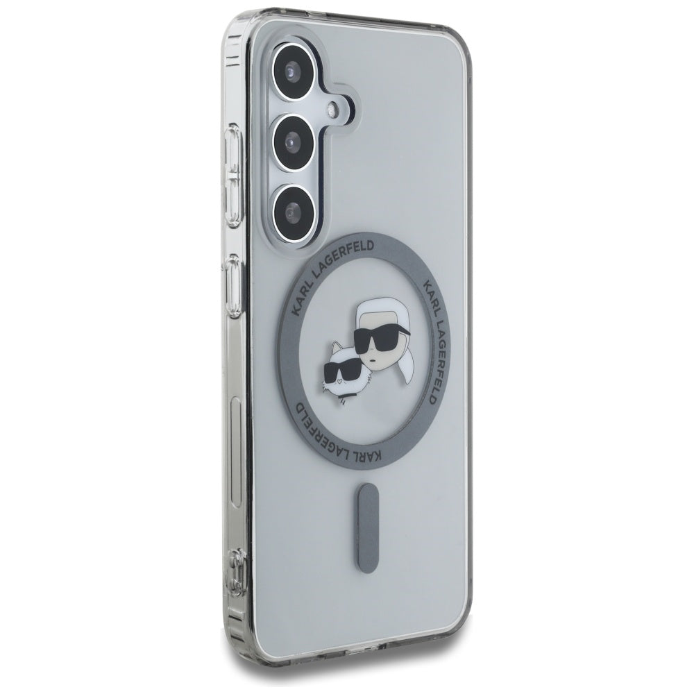 Housse MagSafe pour Samsung Galaxy S25 S931, Karl Lagerfeld, IML Metal Karl & Choupette's Heads, Noire