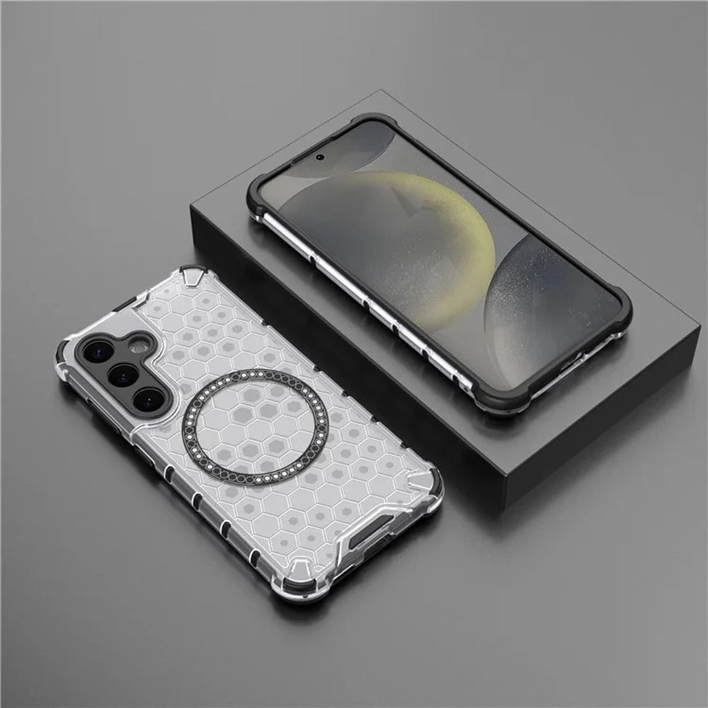 Coque MagSafe pour Samsung Galaxy S25 S931, Techsuit, HoneyComb Shield, Blanche