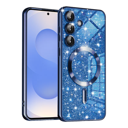 Coque MagSafe pour Samsung Galaxy S25 S931, Techsuit, Luxury Glitter, Bleu Foncé