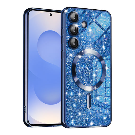 Coque MagSafe pour Samsung Galaxy S25 S931, Techsuit, Luxury Glitter, Bleu Foncé