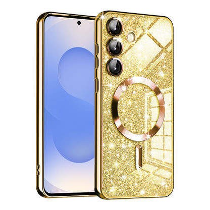 Coque MagSafe pour Samsung Galaxy S25 S931, Techsuit, Luxury Glitter, Dorée