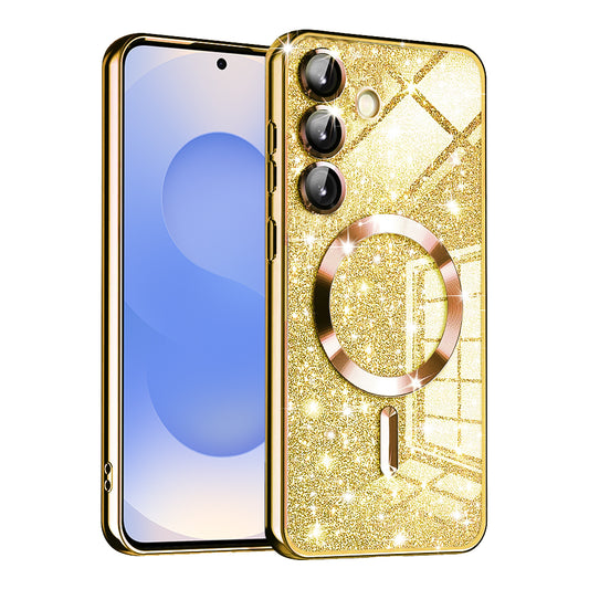 Coque MagSafe pour Samsung Galaxy S25 S931, Techsuit, Luxury Glitter, Dorée