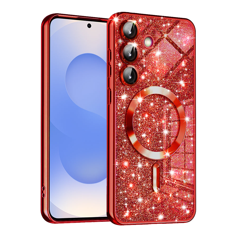Coque MagSafe pour Samsung Galaxy S25 S931, Techsuit, Luxury Glitter, Rouge