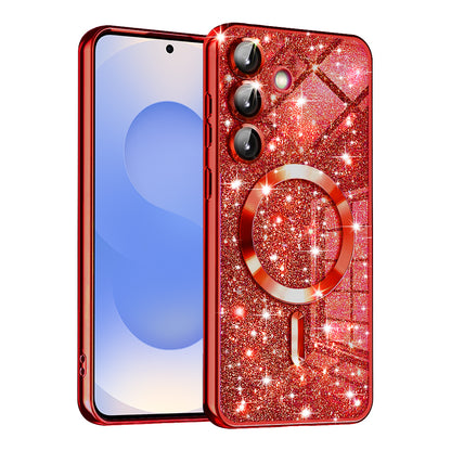 Coque MagSafe pour Samsung Galaxy S25 S931, Techsuit, Luxury Glitter, Rouge