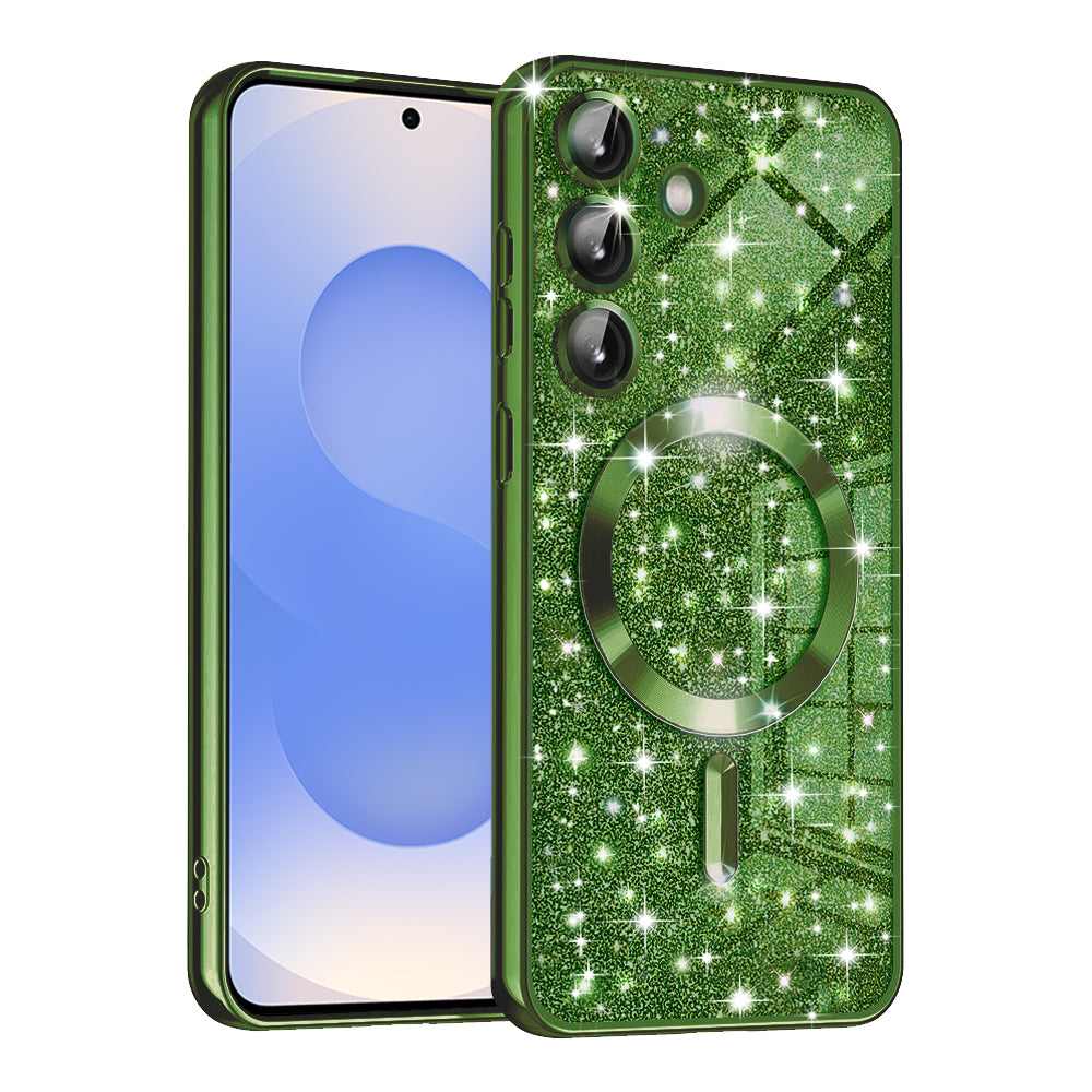 Coque MagSafe pour Samsung Galaxy S25 S931, Techsuit, Luxury Glitter, Vert Foncé