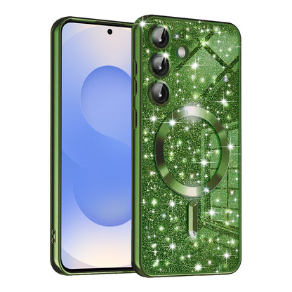 Coque MagSafe pour Samsung Galaxy S25 S931, Techsuit, Luxury Glitter, Vert Foncé