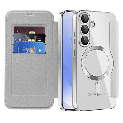 Coque MagSafe pour Samsung Galaxy S25 S931, Techsuit, SmartMag Book, Gris