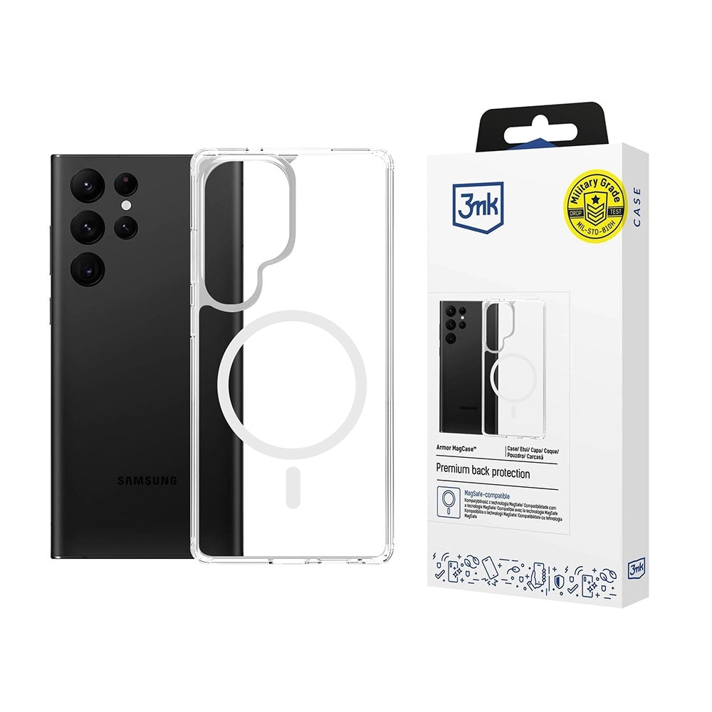 Coque MagSafe pour Samsung Galaxy S25 Ultra S938, 3MK, Armor MagCase, Transparente