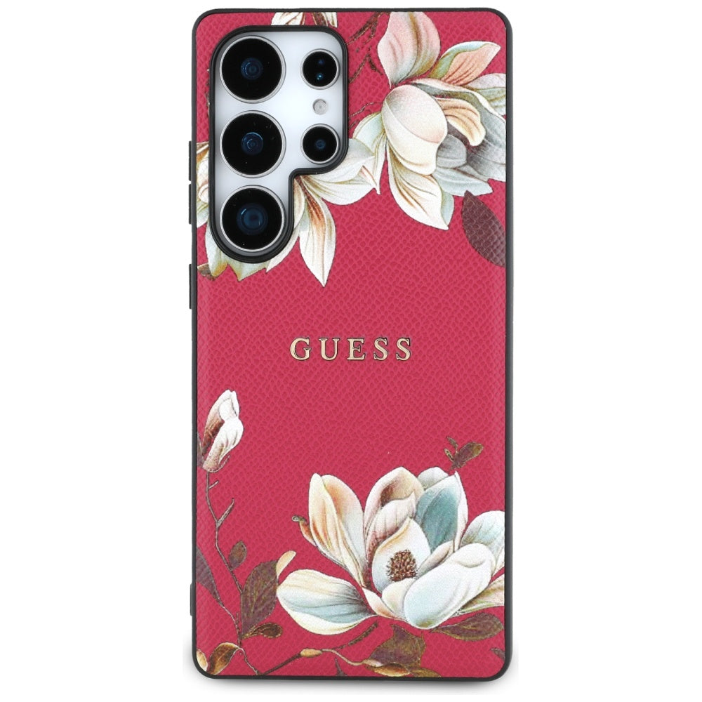 Coque MagSafe pour Samsung Galaxy S25 Ultra S938, Guess, Grained Flowers, Fuchsia