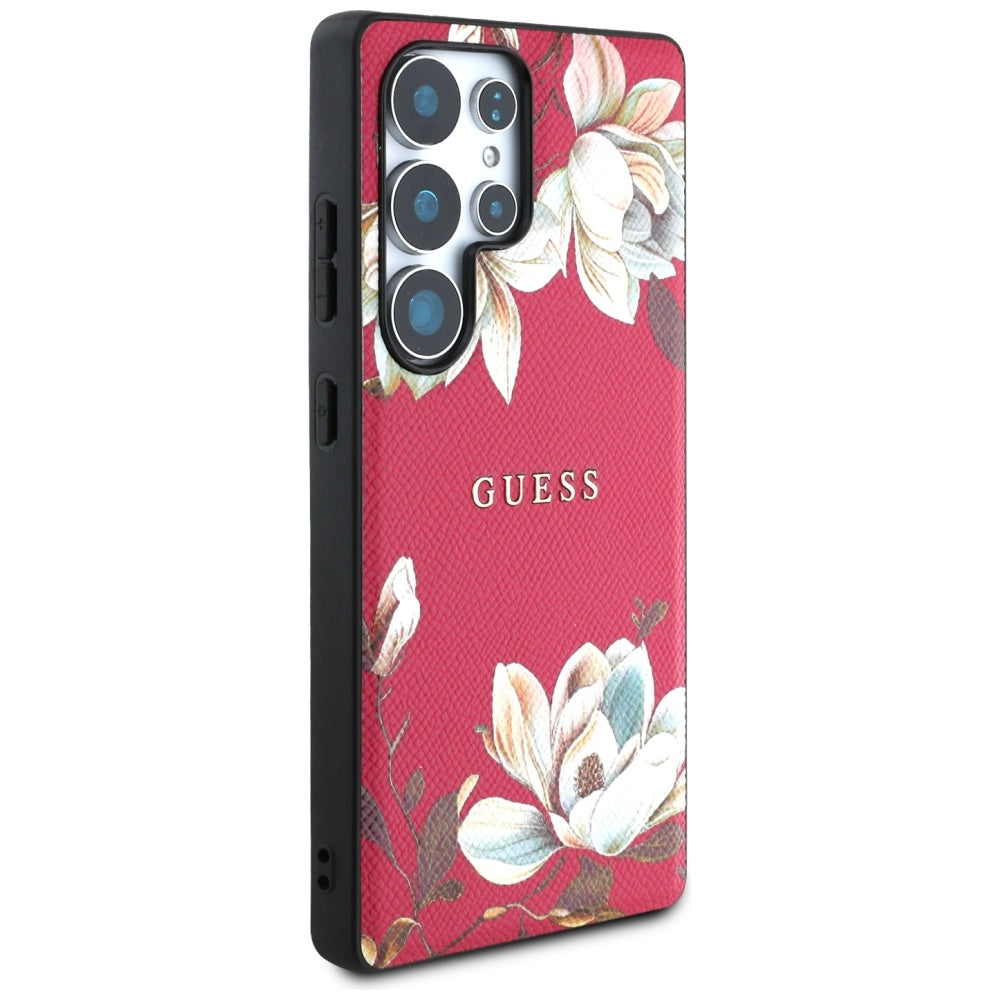 Coque MagSafe pour Samsung Galaxy S25 Ultra S938, Guess, Grained Flowers, Fuchsia