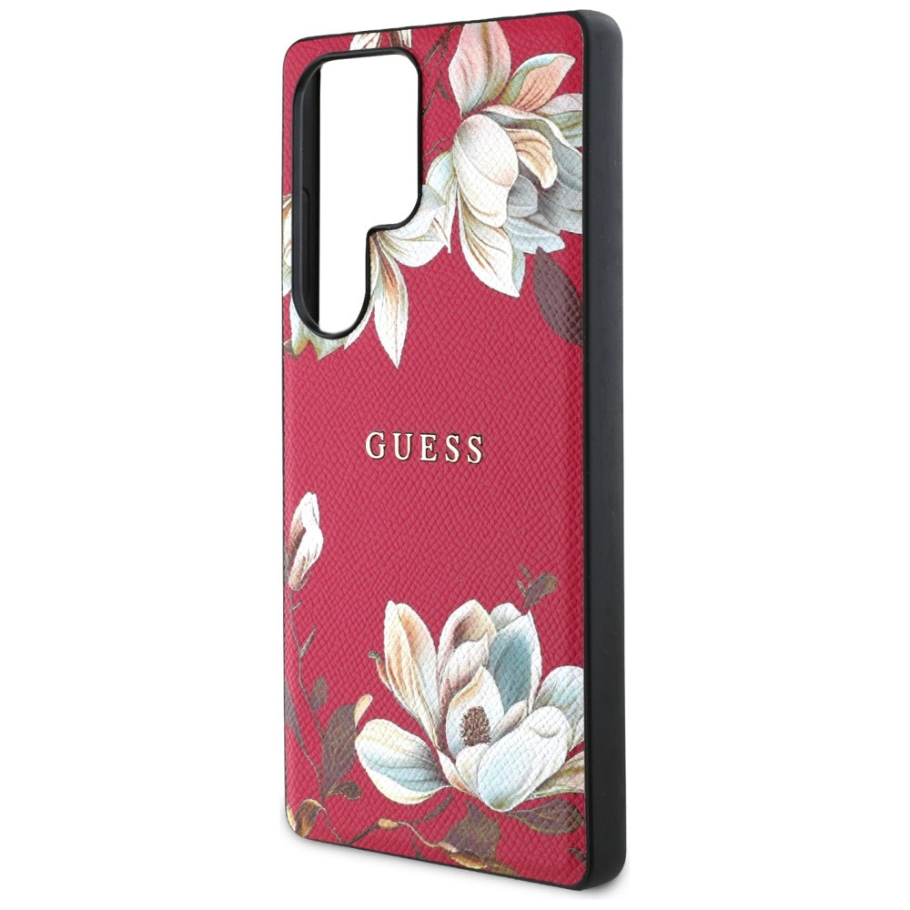 Coque MagSafe pour Samsung Galaxy S25 Ultra S938, Guess, Grained Flowers, Fuchsia