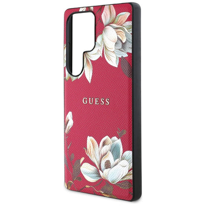 Coque MagSafe pour Samsung Galaxy S25 Ultra S938, Guess, Grained Flowers, Fuchsia