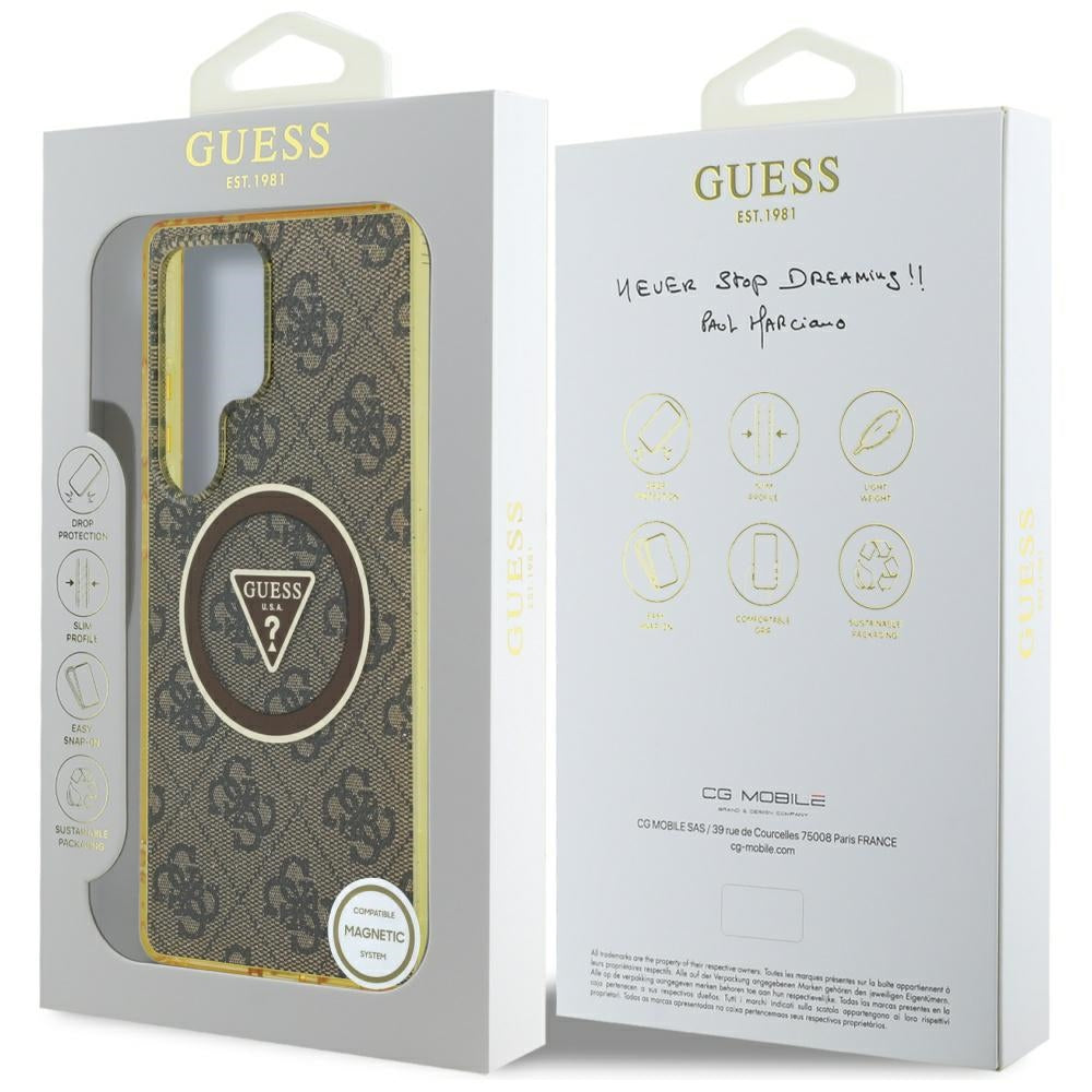 Étui MagSafe pour Samsung Galaxy S25 Ultra S938, Guess, IML Glitter 4G Circle Triangle, Marron