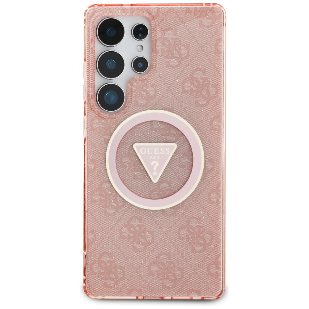 MagSafe Case for Samsung Galaxy S25 Ultra S938, Guess, IML Glitter 4G Circle Triangle, Pink