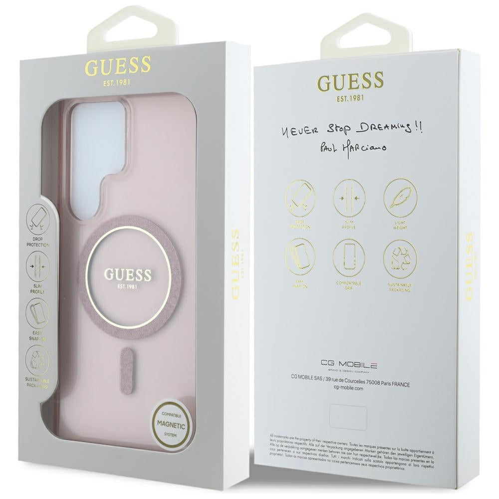 Étui MagSafe pour Samsung Galaxy S25 Ultra S938, Guess, IML Glitter Circle, Rose