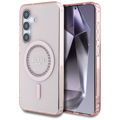 Étui MagSafe pour Samsung Galaxy S25 S931, Guess, IML Rhinestone, Rose