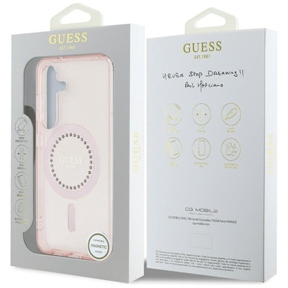 Étui MagSafe pour Samsung Galaxy S25 S931, Guess, IML Rhinestone, Rose