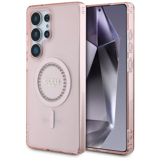 Housse MagSafe pour Samsung Galaxy S25 Ultra S938, Guess, IML Rhinestone, Rose