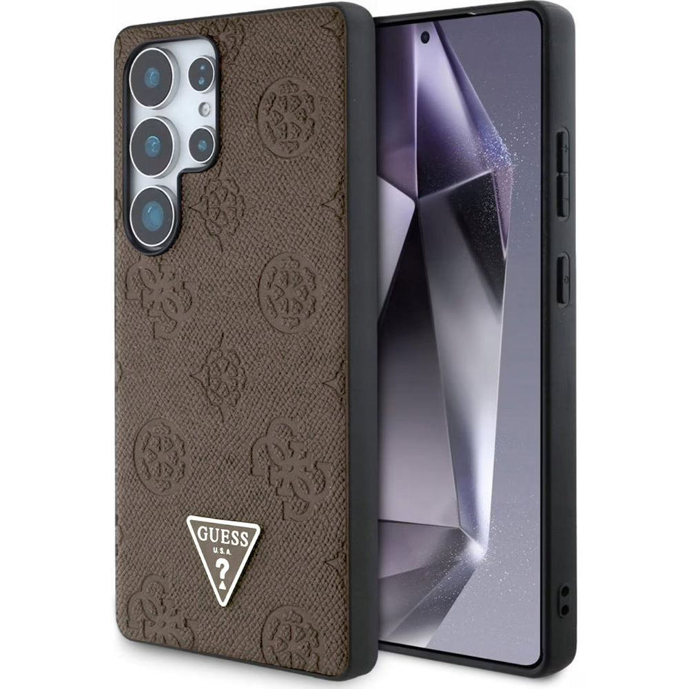 Étui MagSafe pour Samsung Galaxy S25 Ultra S938, Guess, Peony Grained Hot Stamp Triangle, Marron